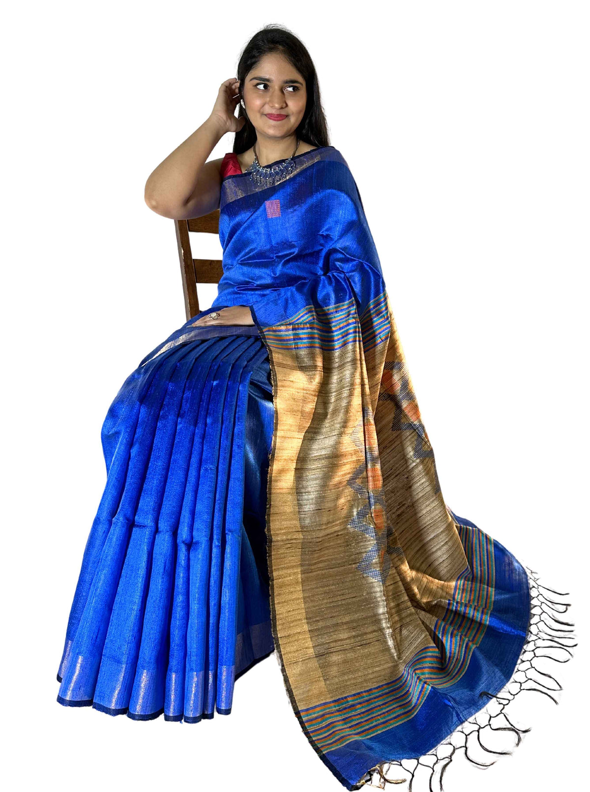 Pure Handloom And Beige ghicha tussar silk Saree