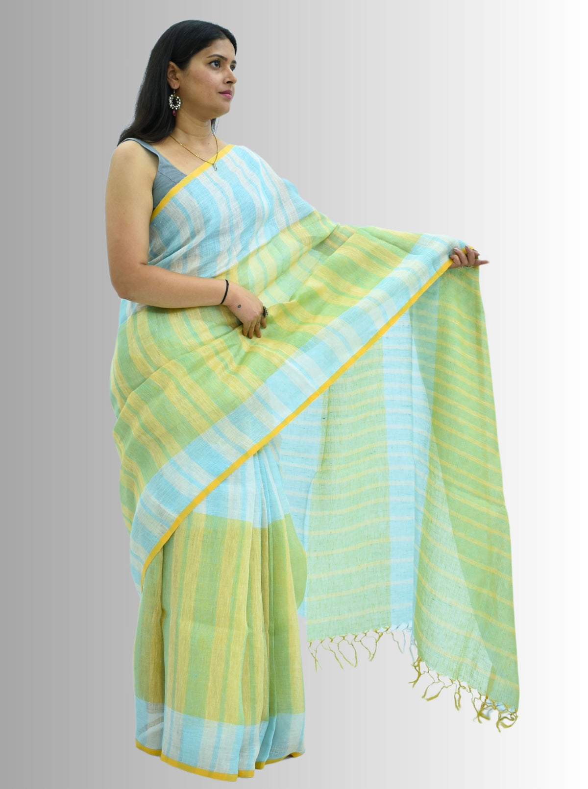 Pure Handloom Linen Multicolor Saree