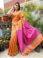 Pure handloom Orange &Pink tussar saree with Jamdani work