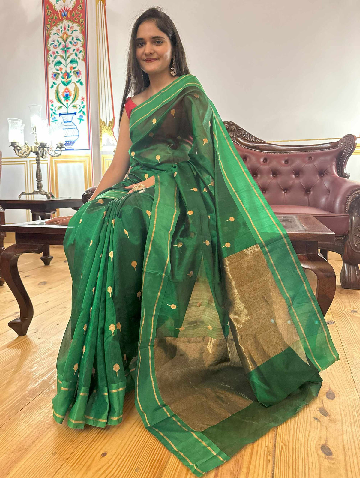 Emarald Chanderi Pattu Silk Saree