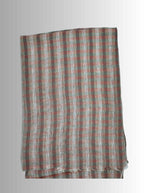 Pure Handloom Linen Beige Brown & Pink Check Saree