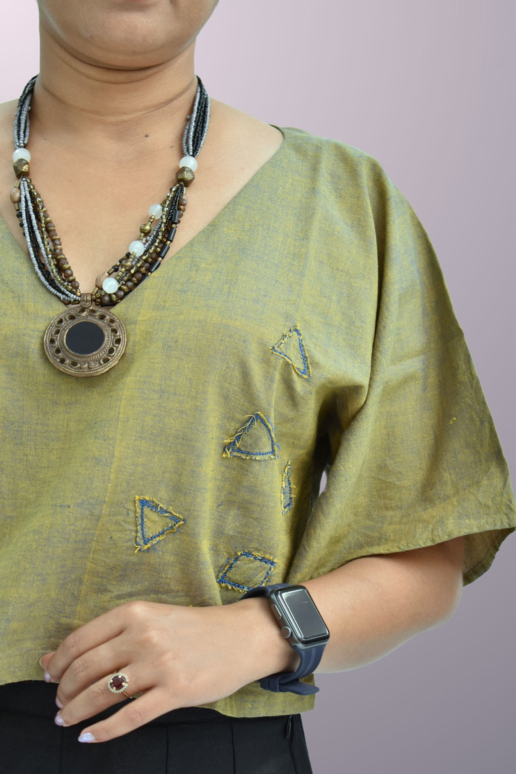 Pure Handloom Cotton Olive Green Color Dual Shade with Patch Work Top