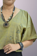 Pure Handloom Cotton Olive Green Color Dual Shade with Patch Work Top