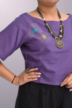 Pure Handloom Cotton Purple Color with Thread Hand Emboidary Top