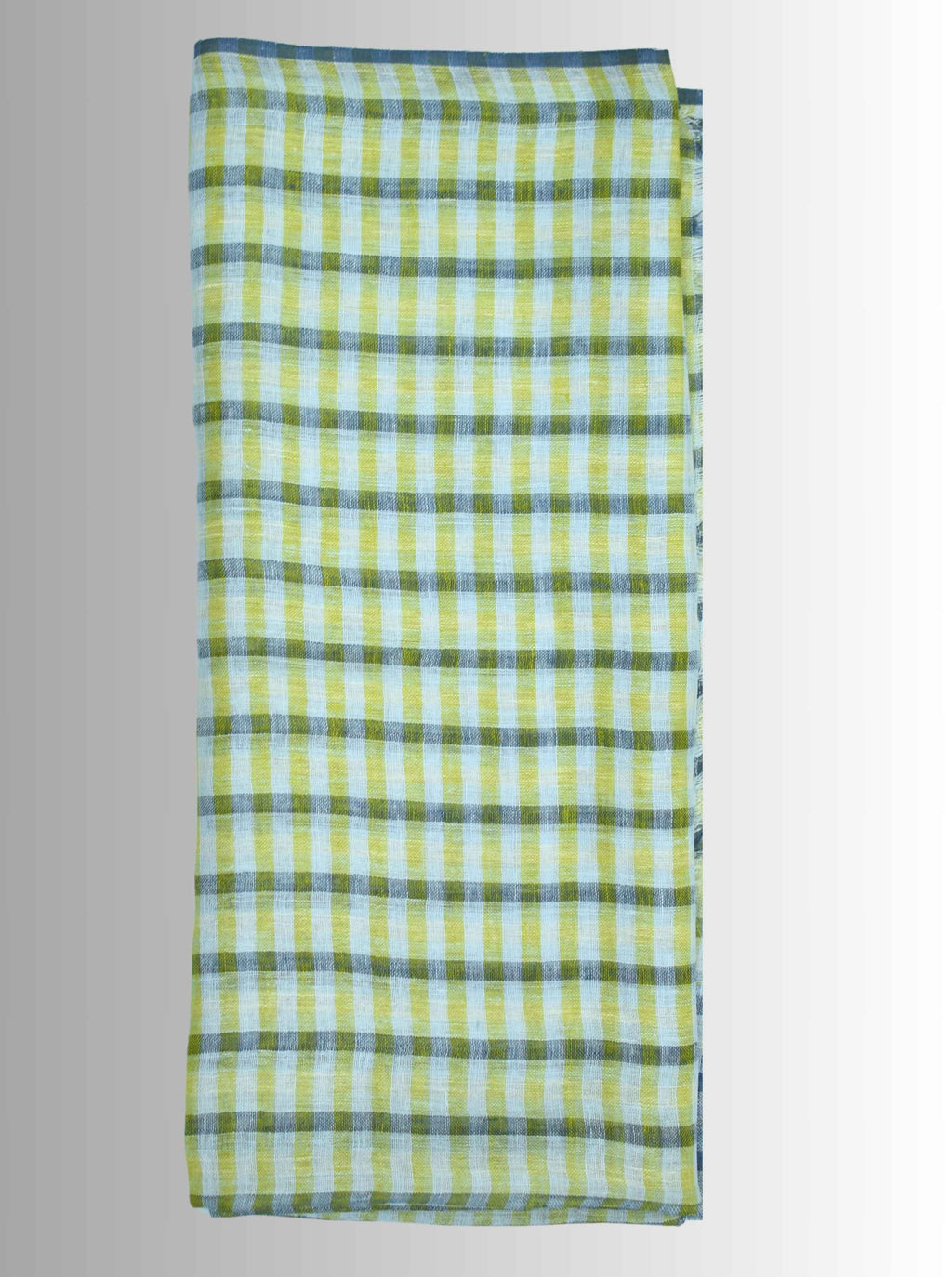 Pure Handloom Linen Beige Brown & Pink Check Saree