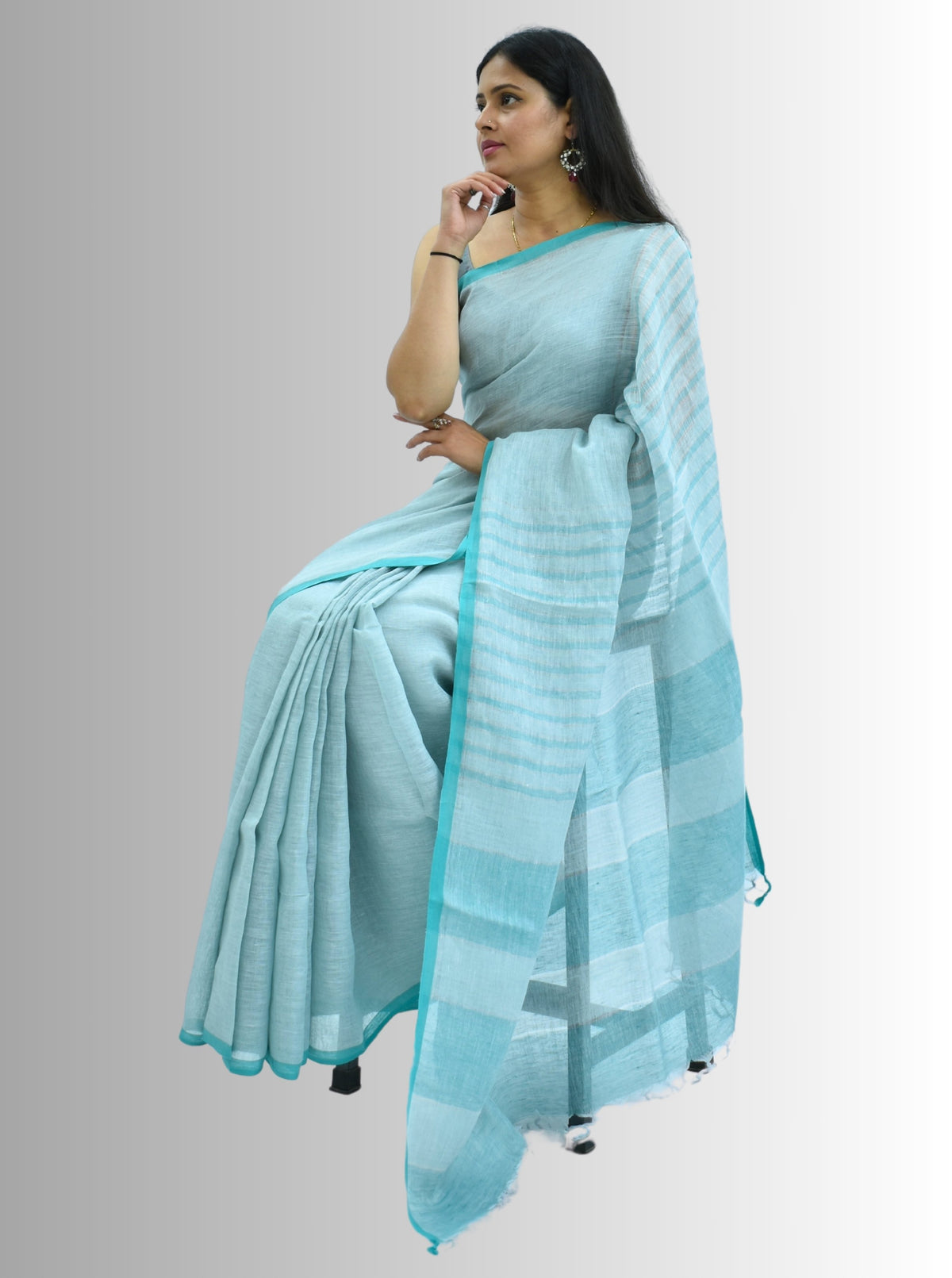 Pure Handloom Linen Sky Blue Saree