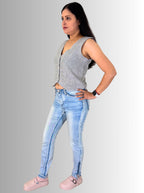 Handloom Grey Check Linen West Coat Top – Stylish Sleeveless Ethnic Layering Jacket for Women