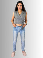 handloom linen grey pin stripes angrakha top