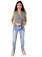 handloom linen grey pin stripes angrakha top