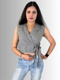 handloom linen grey pin stripes angrakha top