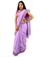 handloom cotton linen white hand block print saree with blouse