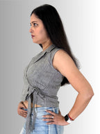 handloom linen grey pin stripes angrakha top