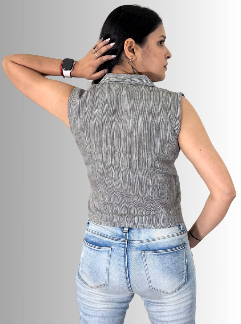 handloom linen grey pin stripes angrakha top