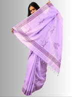 handloom cotton linen white hand block print saree with blouse