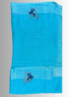 Turquise handloom linen  hand embroiedry saree with blouse