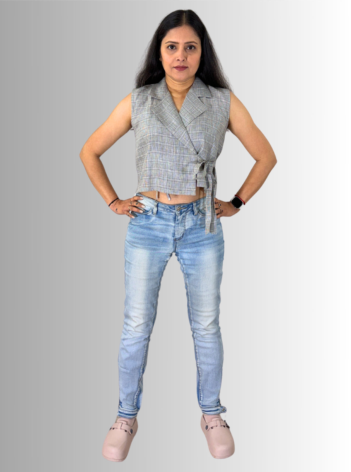 handloom linen check Angrakha top with collar