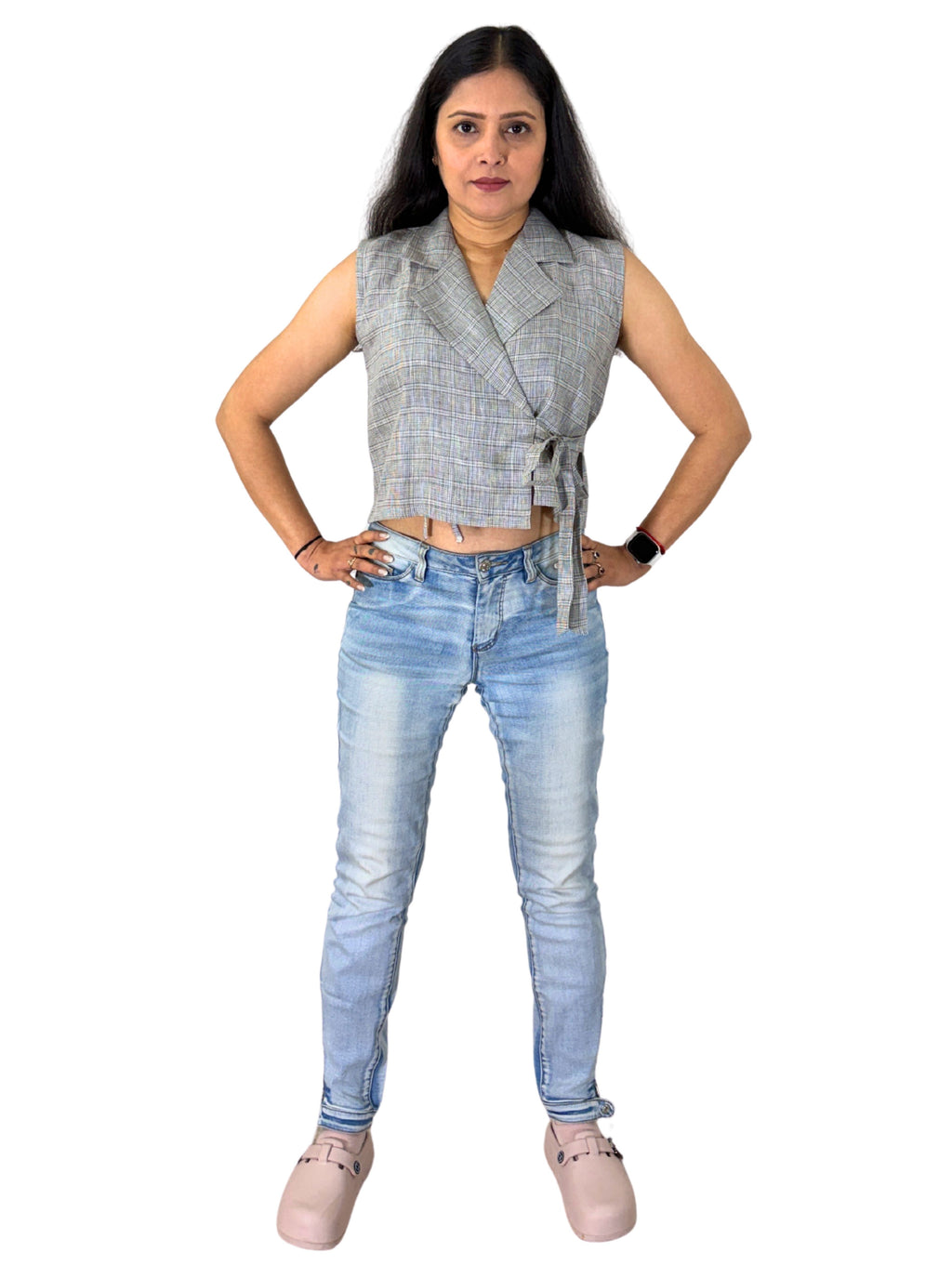 handloom linen check Angrakha top with collar