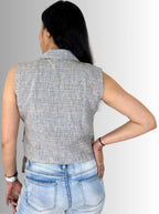 handloom linen check Angrakha top with collar