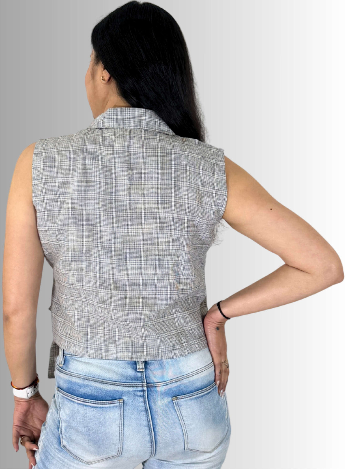 handloom linen check Angrakha top with collar