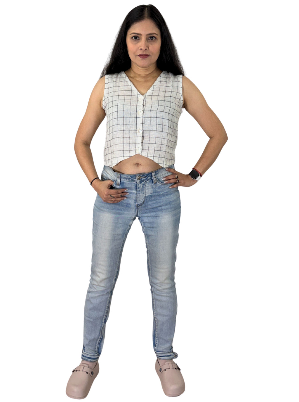 handloom linen check white colour west coat top