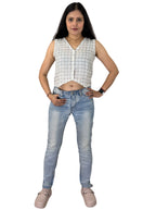 handloom linen check white colour west coat top