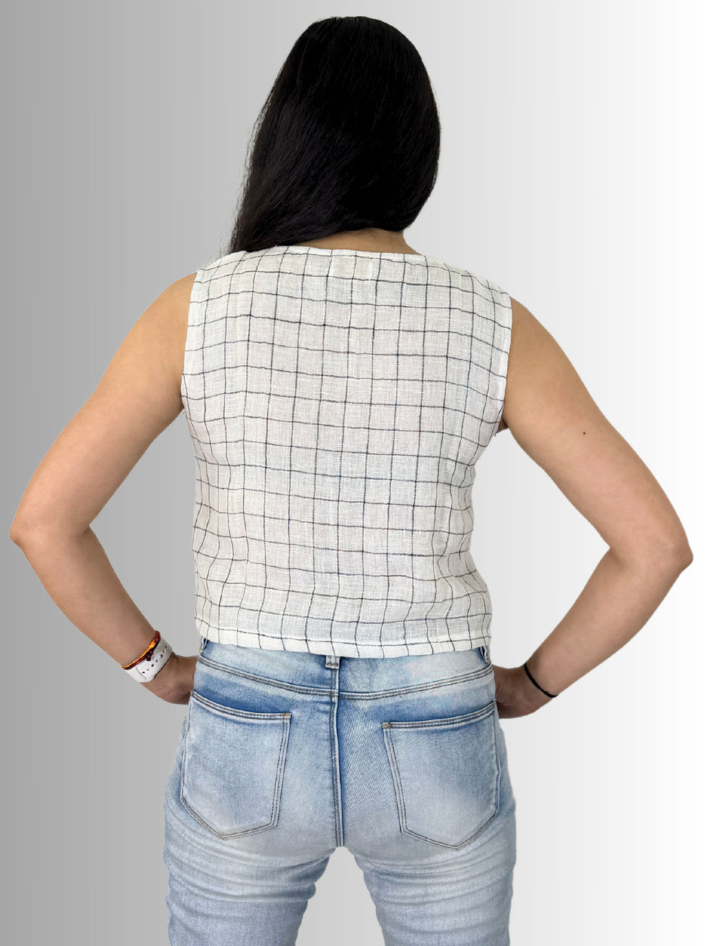 handloom linen check white colour west coat top