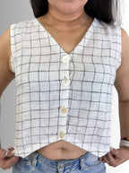 handloom linen check white colour west coat top