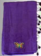 handloom linen with blouse purple hand embroidered saree with butterfly motif