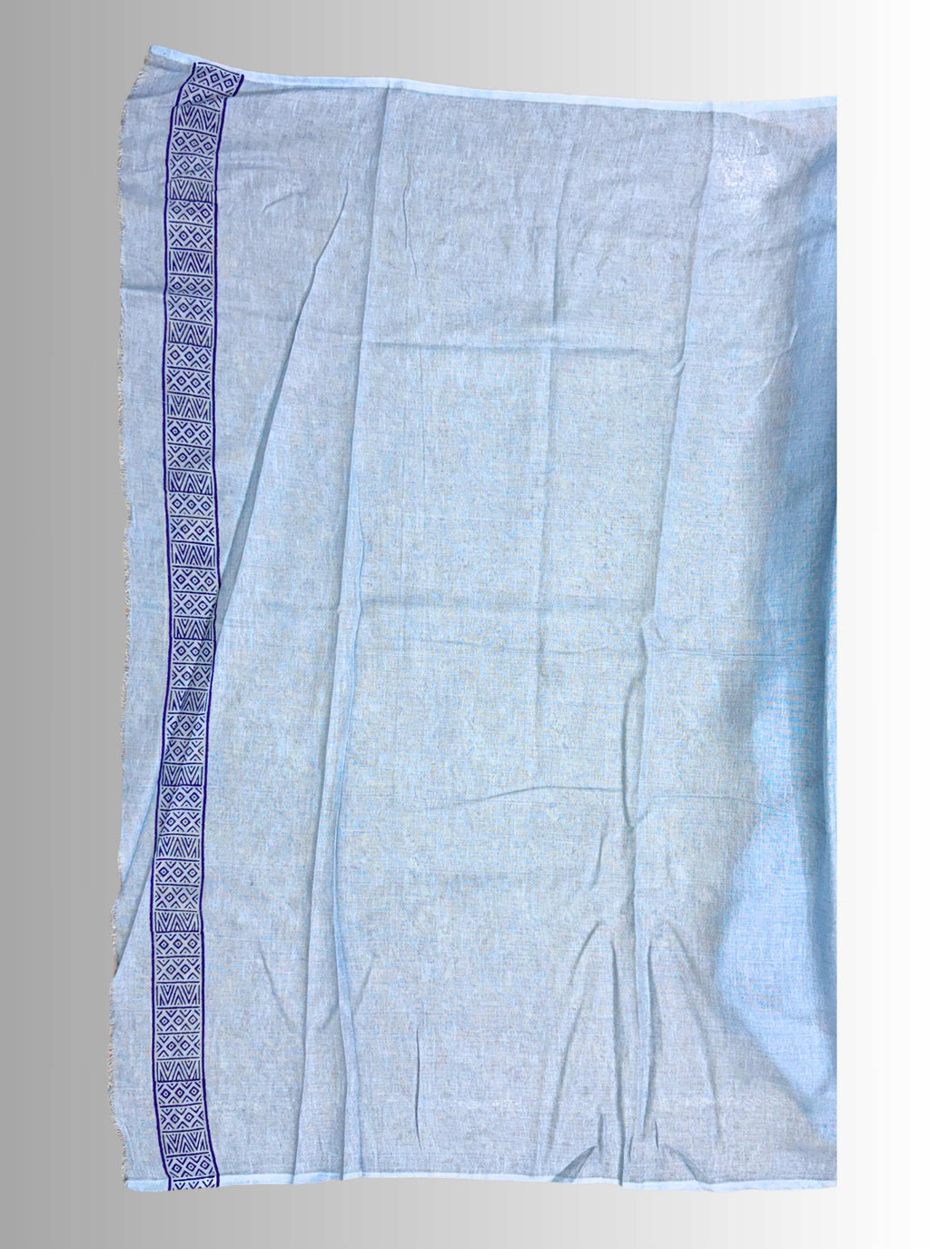 Handloom cotton linen sky blue jaal hand block print saree with blouse