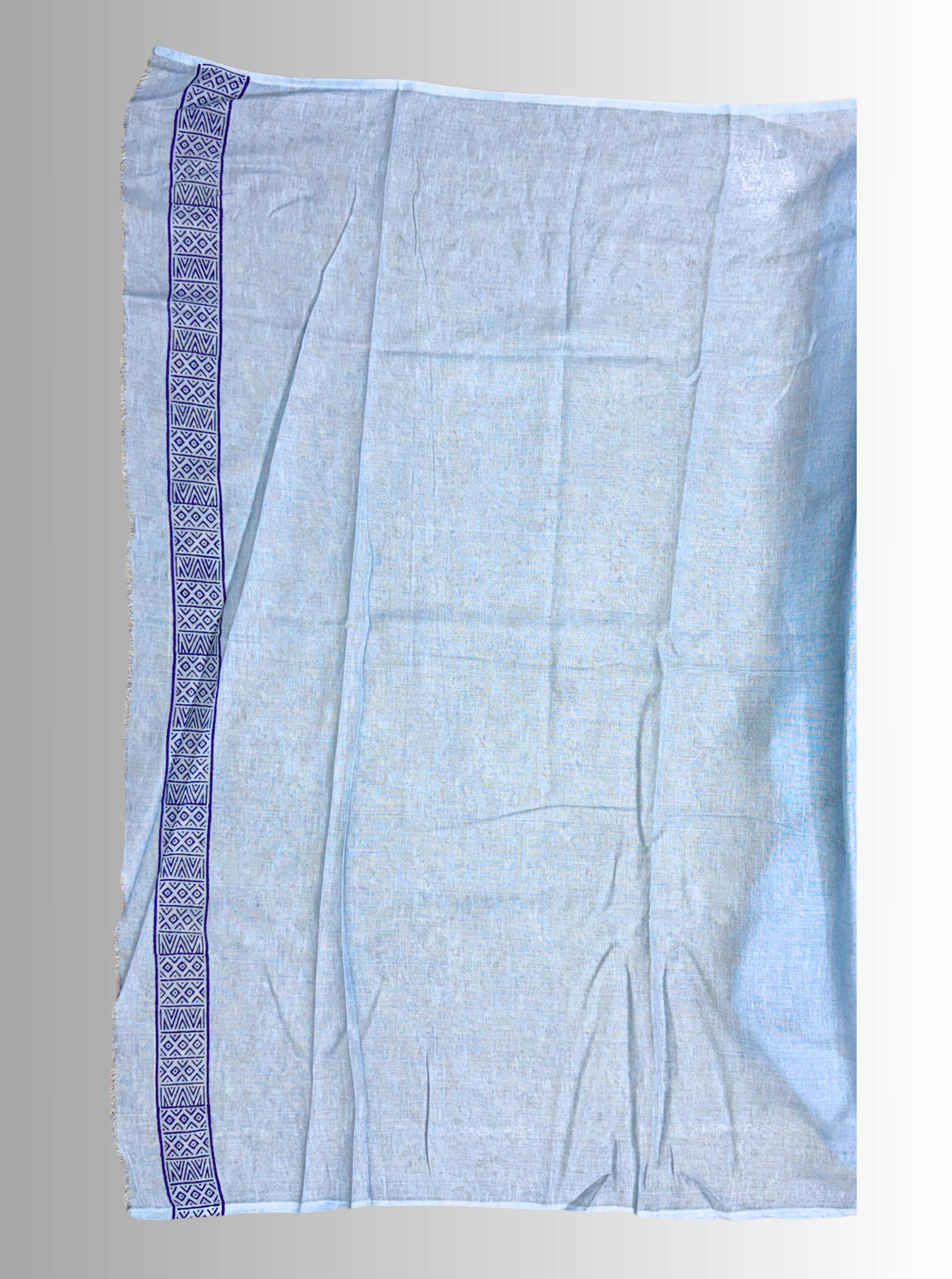Handloom cotton linen sky blue jaal hand block print saree with blouse