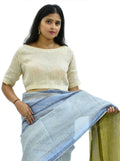 Boat Neck Handloom Rose Gold Tissue Linen Blouse with Side Zipper