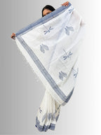 handloom cotton linen white hand block print saree with blouse