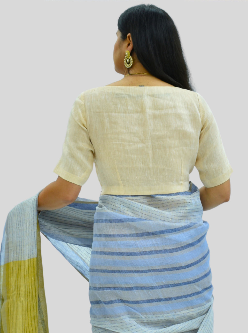 Boat Neck Handloom Rose Gold Tissue Linen Blouse with Side Zipper