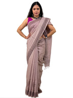 handloom cotton linen white hand block print saree with blouse