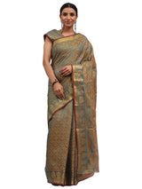 Cotton Silk Banarasi Dark Olive Green Saree with Brocade Work