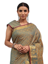Cotton Silk Banarasi Dark Olive Green Saree with Brocade Work