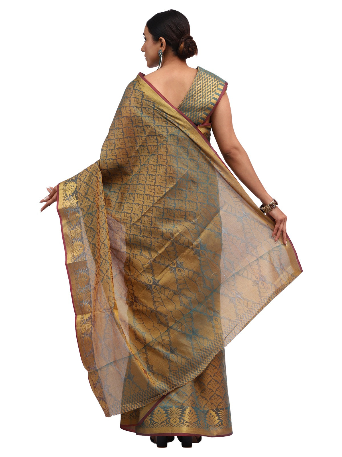 Cotton Silk Banarasi Dark Olive Green Saree with Brocade Work