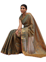 Cotton Silk Banarasi Dark Olive Green Saree with Brocade Work