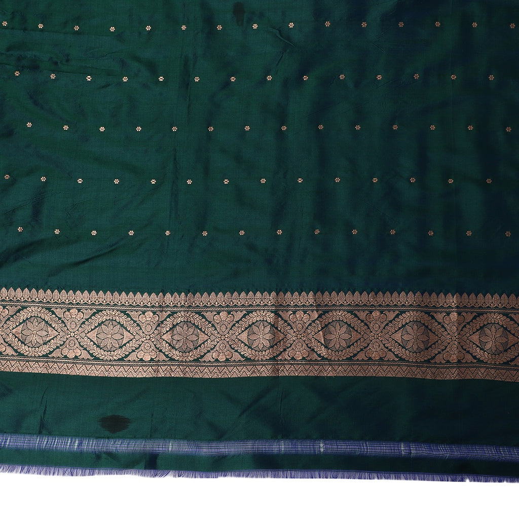 Katan Silk Banarasi Peacock Green Saree with Kaduwa Butta Design