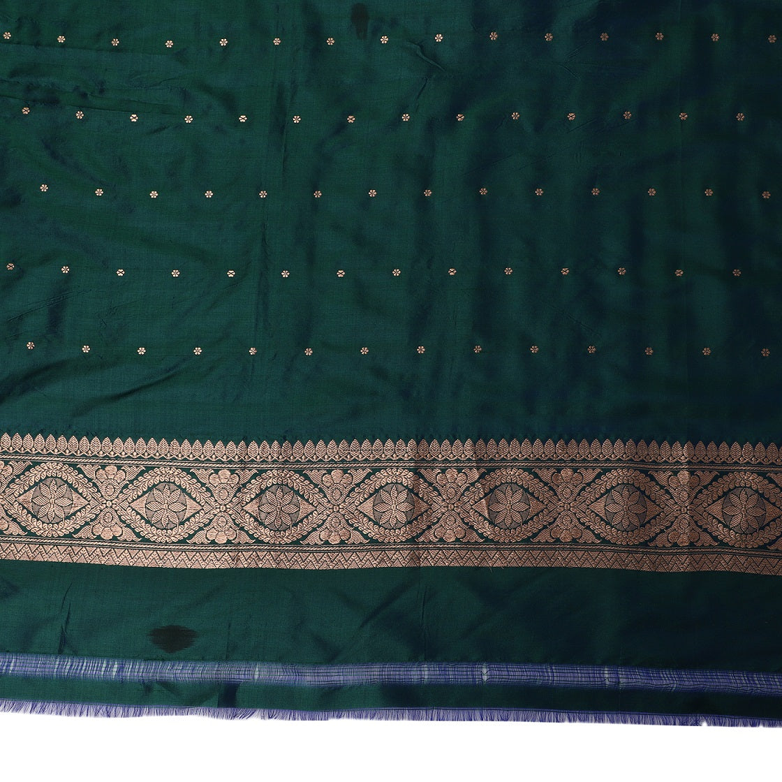 Katan Silk Banarasi Peacock Green Saree with Kaduwa Butta Design