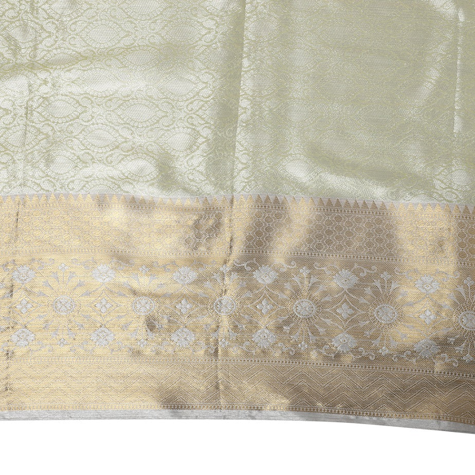 Jamdani Silk Banarasi Pista Green Saree with Zari Butta Work