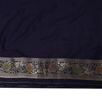 Katan Silk Banarasi Navy Blue Saree with Kalamkari Jungla Handpaint Work