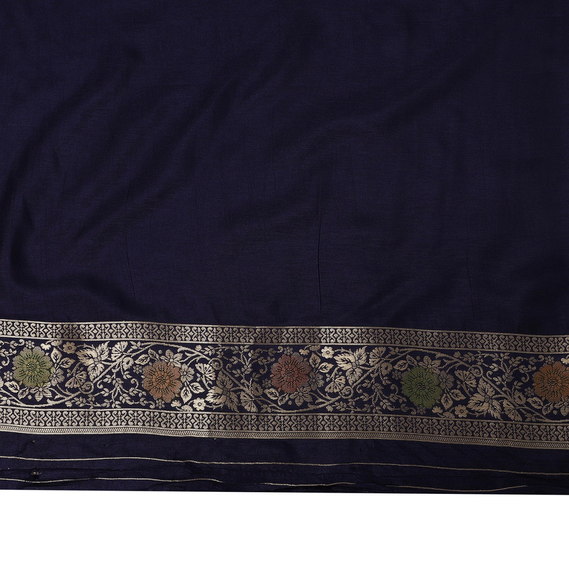 Katan Silk Banarasi Navy Blue Saree with Kalamkari Jungla Handpaint Work