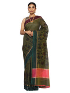 Cotton Silk Banarasi Green Saree with Banarasi Ikkat Pattern