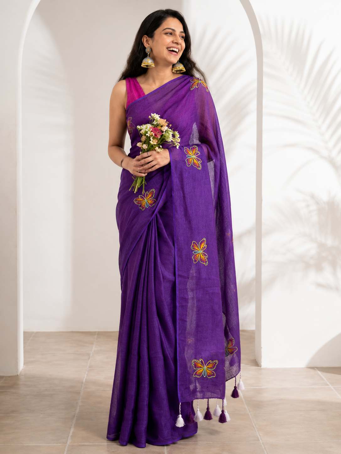 cotton linen lilac jaal hand block