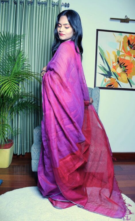 Pure Linen Handloom Meganta Saree