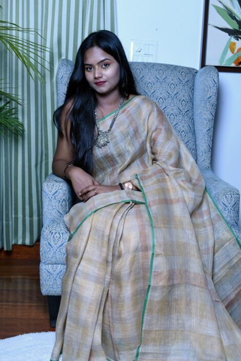Pure Linen Handloom Light Beige Color Saree