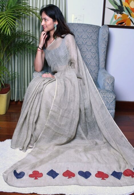 Pure Linen Handloom Beige Color Saree