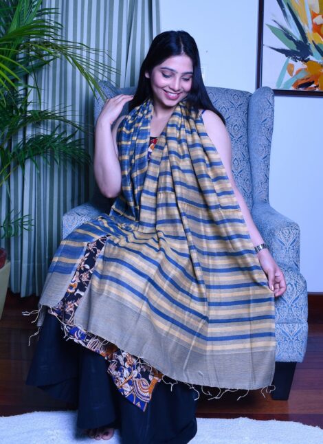 Cotton Silk Handloom Yellow Teal