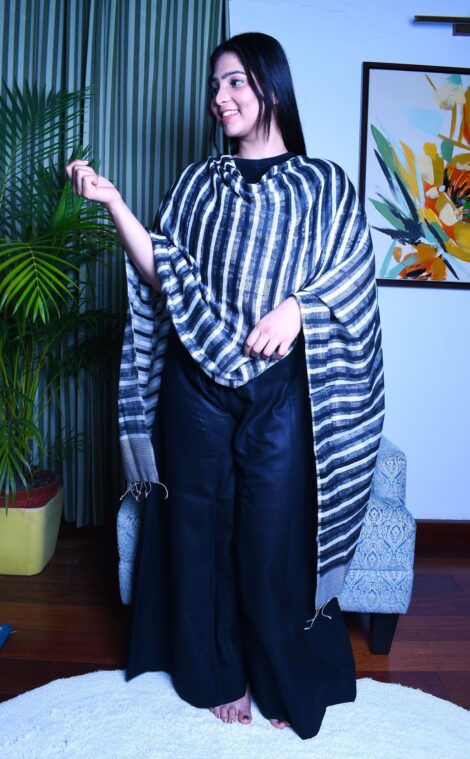 Cotton Silk Handloom Dupatta Black & White